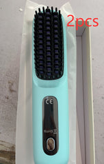2 In 1 Straight Hair Comb Wireless Hair Straightener Brush Hair Fast Heating Portable Hot Curler USB Charging