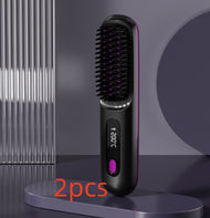 2 In 1 Straight Hair Comb Wireless Hair Straightener Brush Hair Fast Heating Portable Hot Curler USB Charging